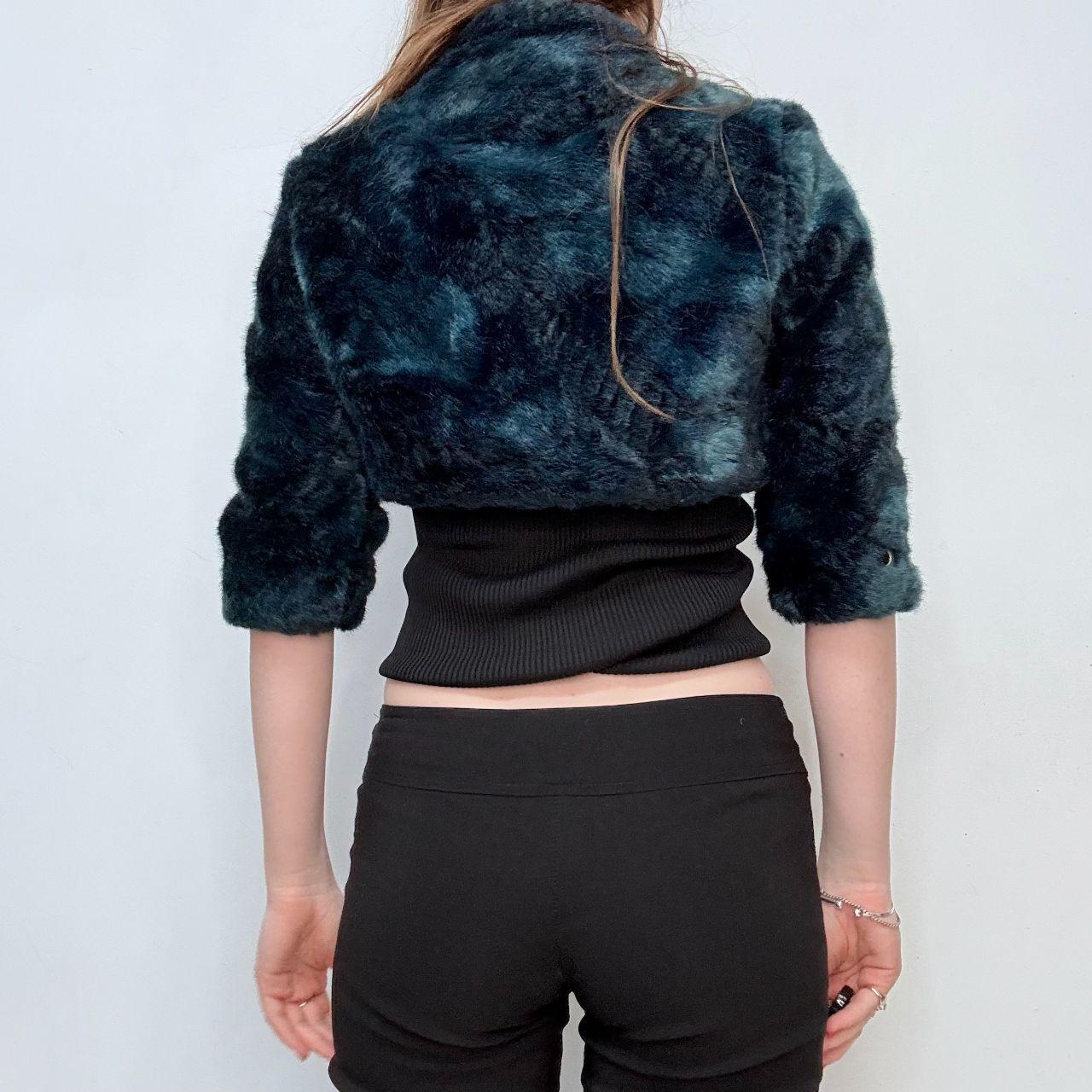 Miss Sixty blue fur cropped eyelet jacket