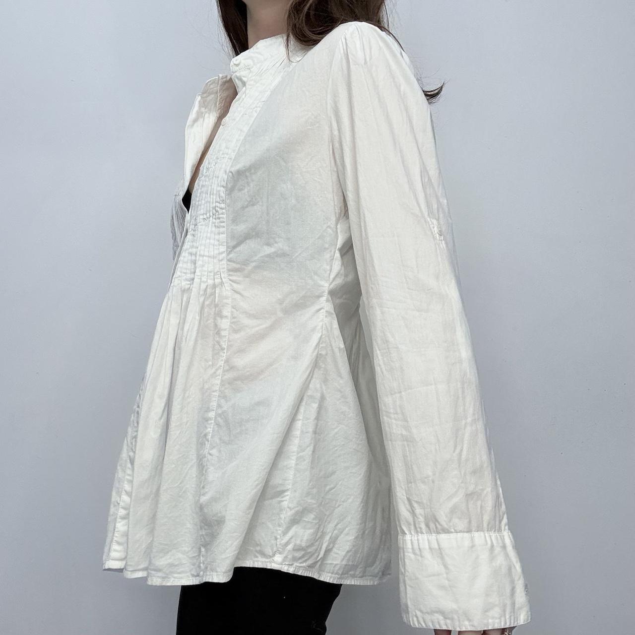 White cotton pleated flared shirt