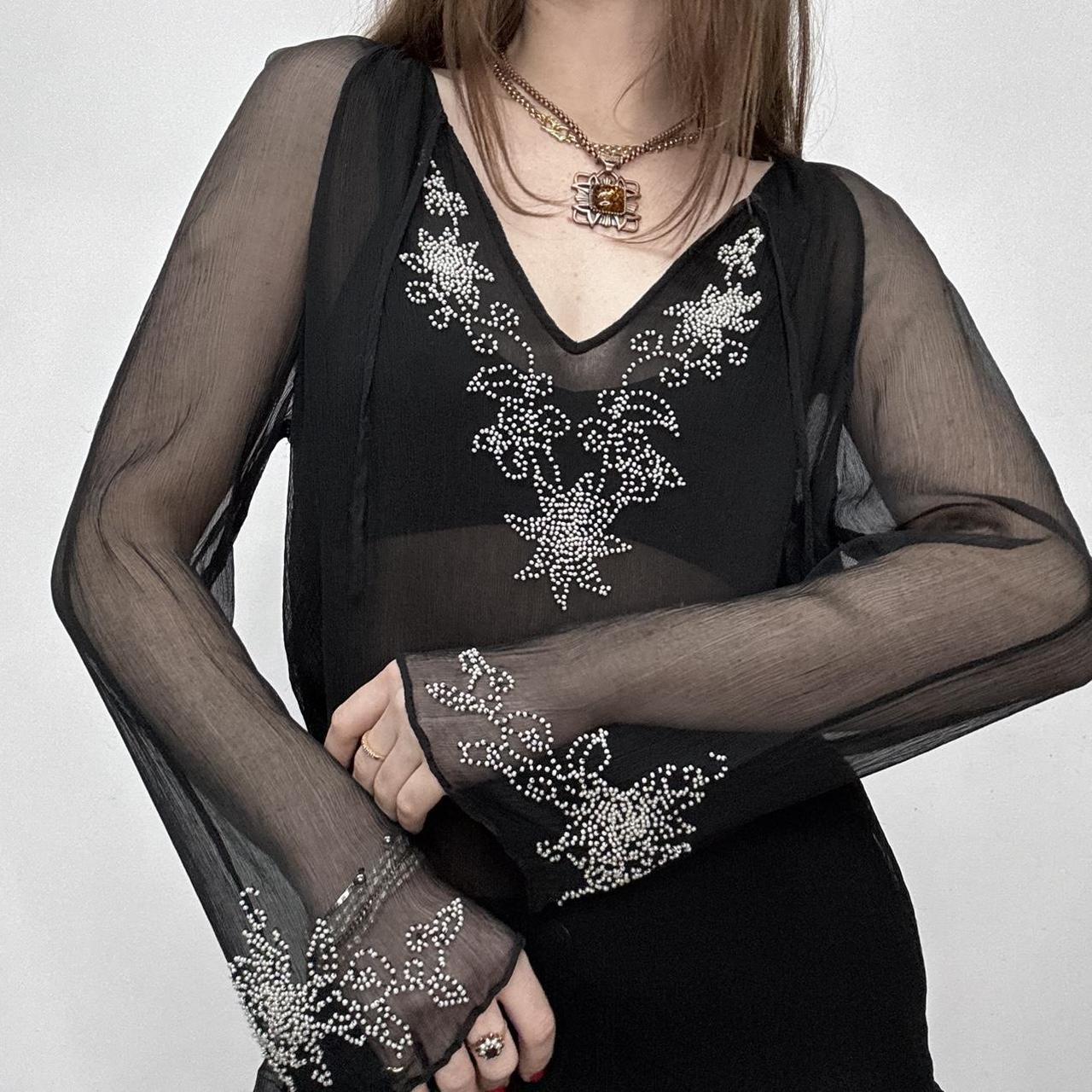 Sheer black crinkle boho shirt