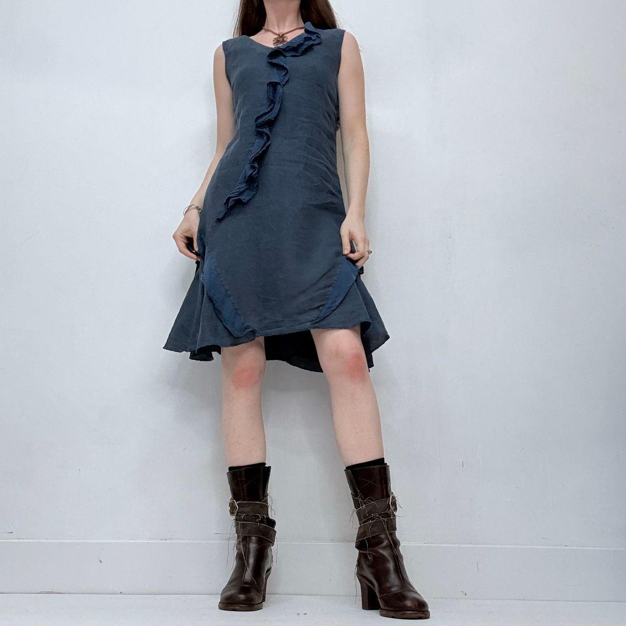 Blue linen flutter flared midi dress