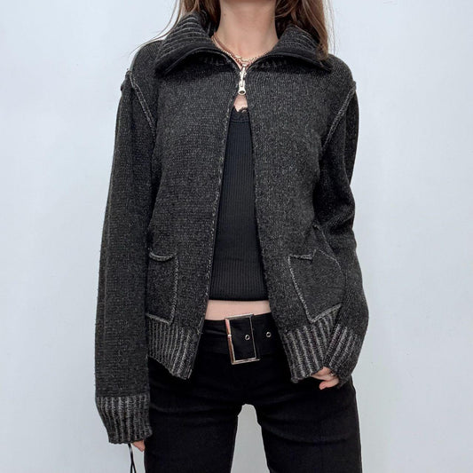 Distressed grey knit cashmere cardigan