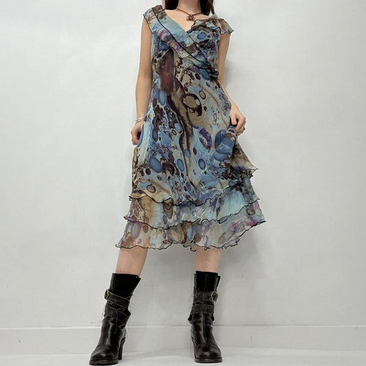 Silk sheer layered bias cut midi dress