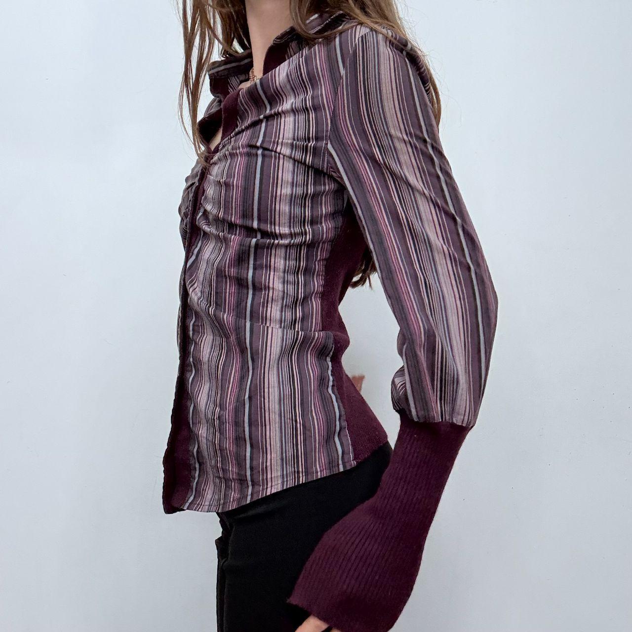 Pinstriped gathered flared puff shirt