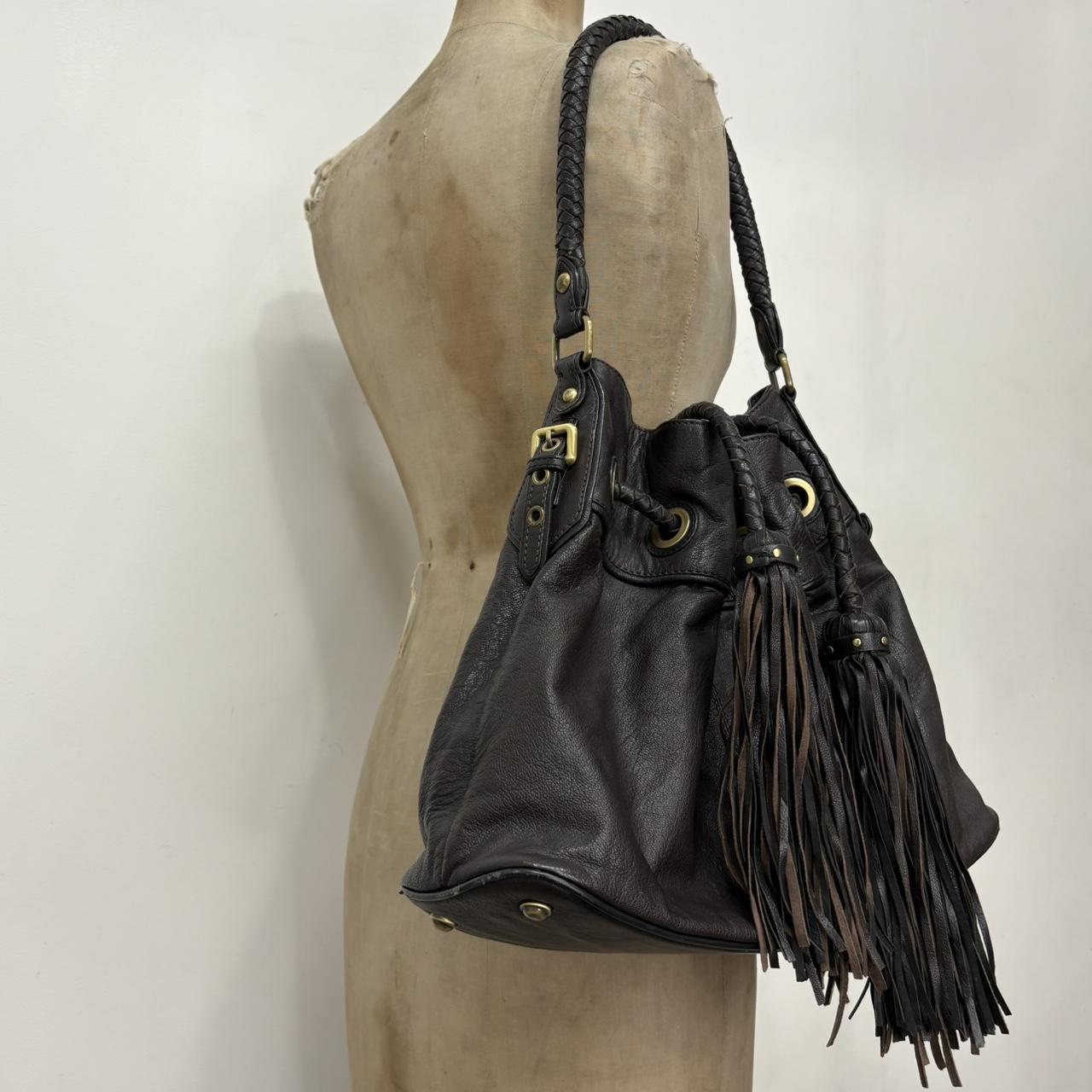 Brown leather slouchy tassel bag