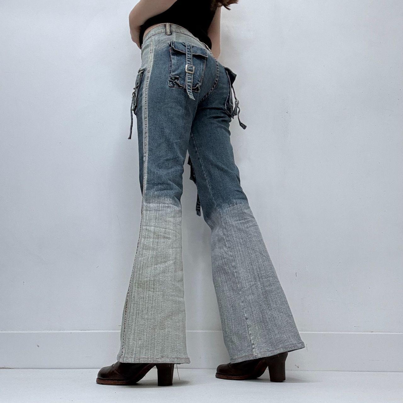 Distressed grunge flared cargo jeans