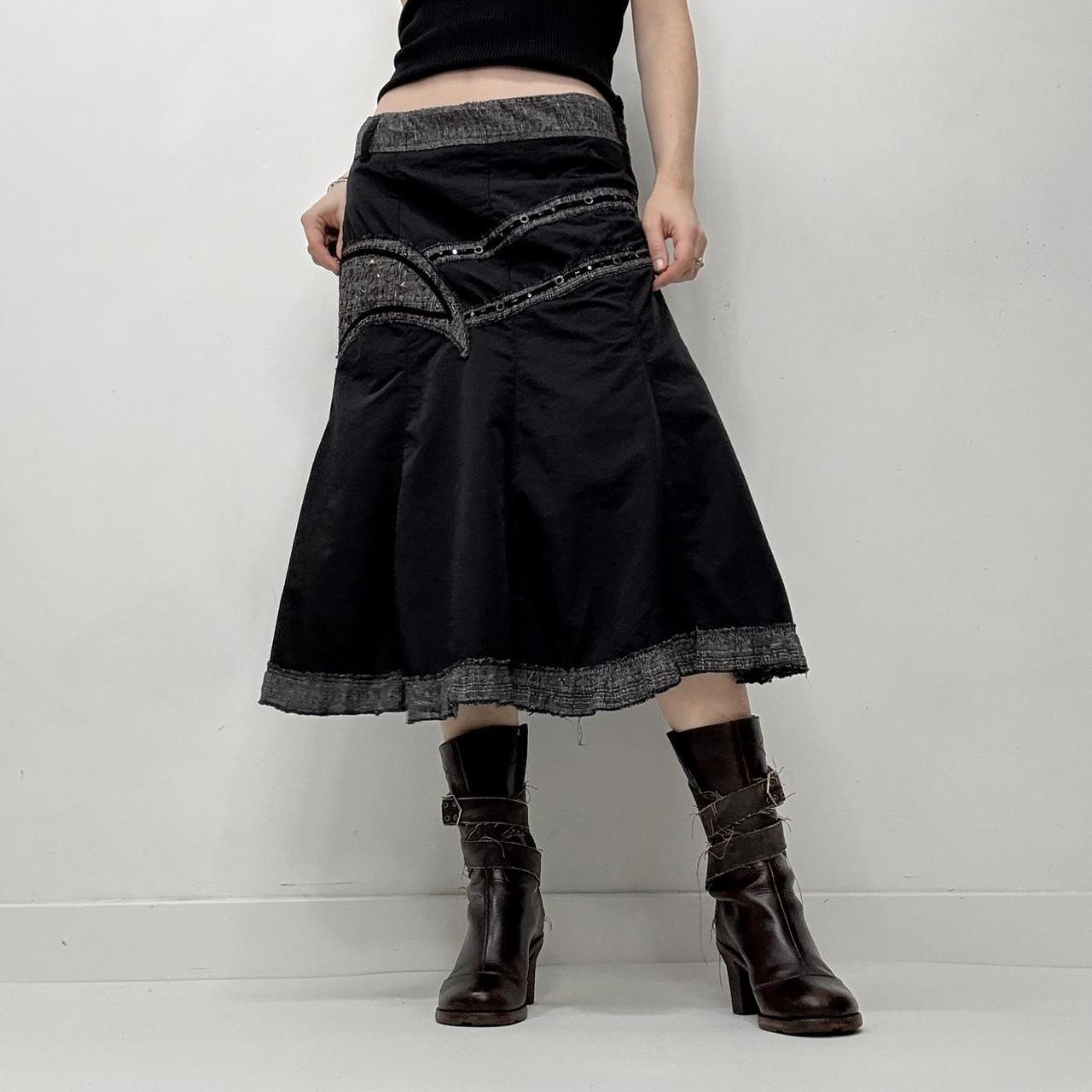 Black gothic layered midi skirt