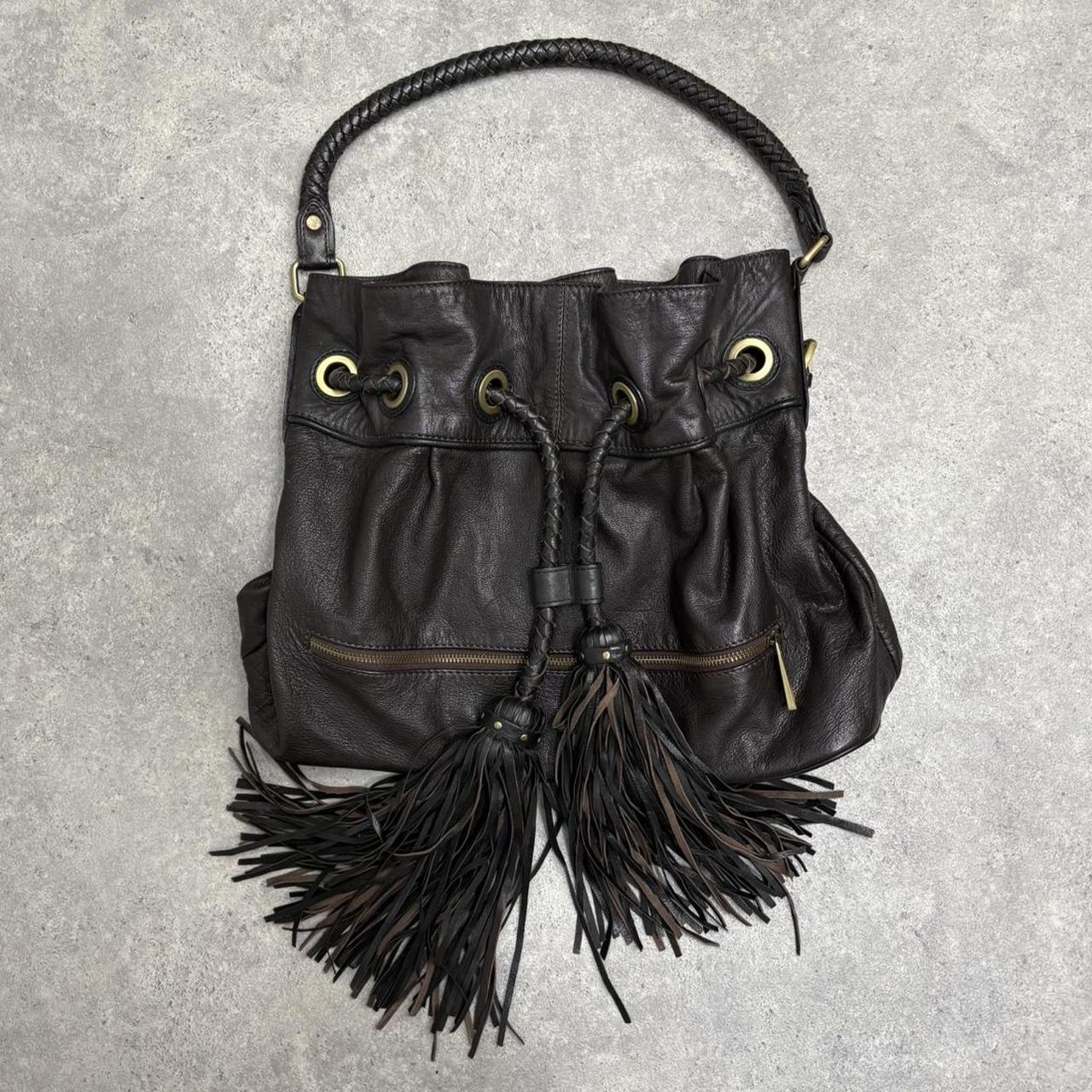 Brown leather slouchy tassel bag