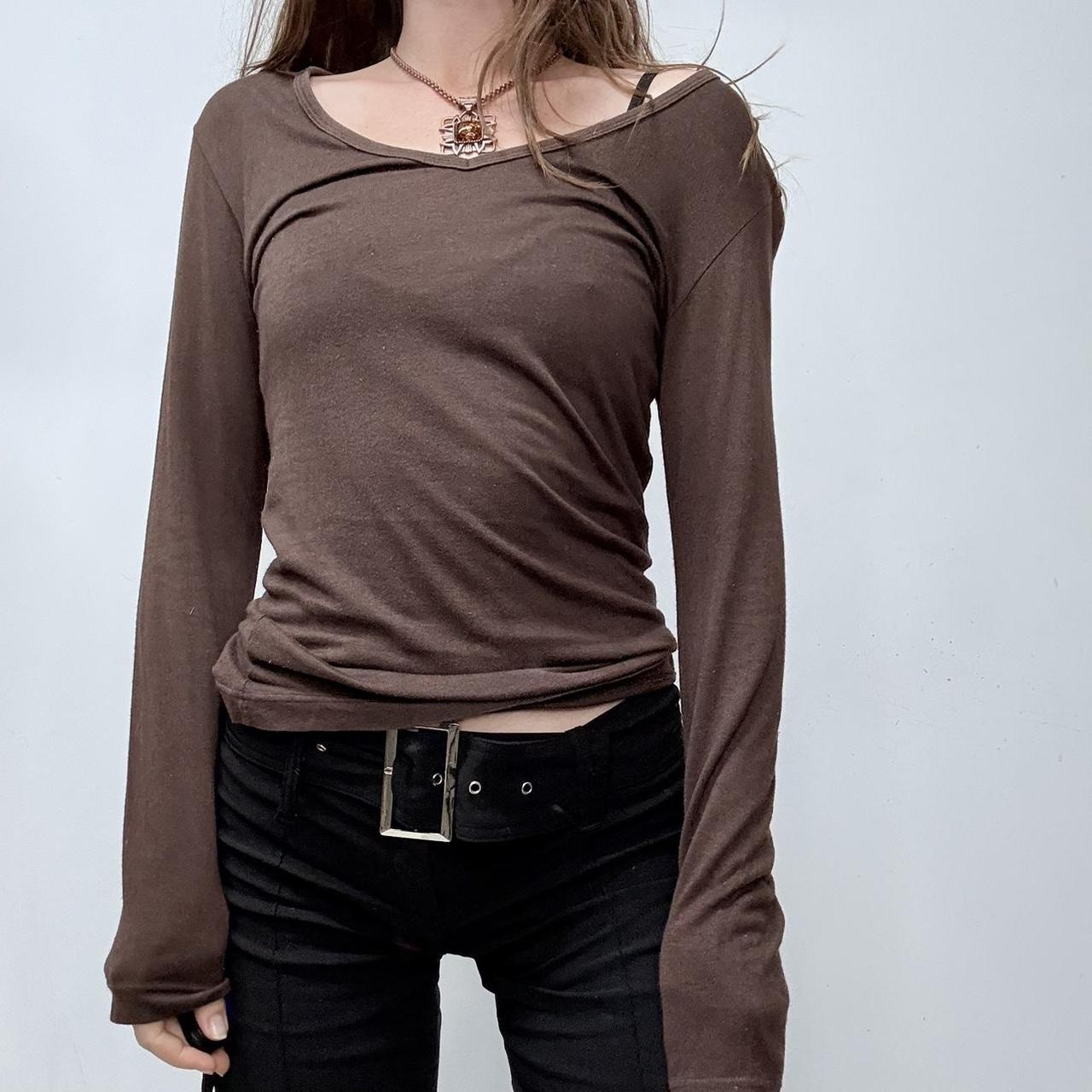 Brown slouchy wide neck t-shirt