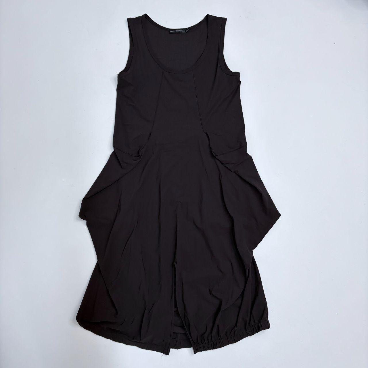 Brown gathered puff midi dress