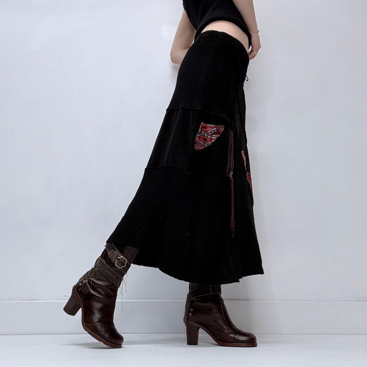 Black applique floral skirt
