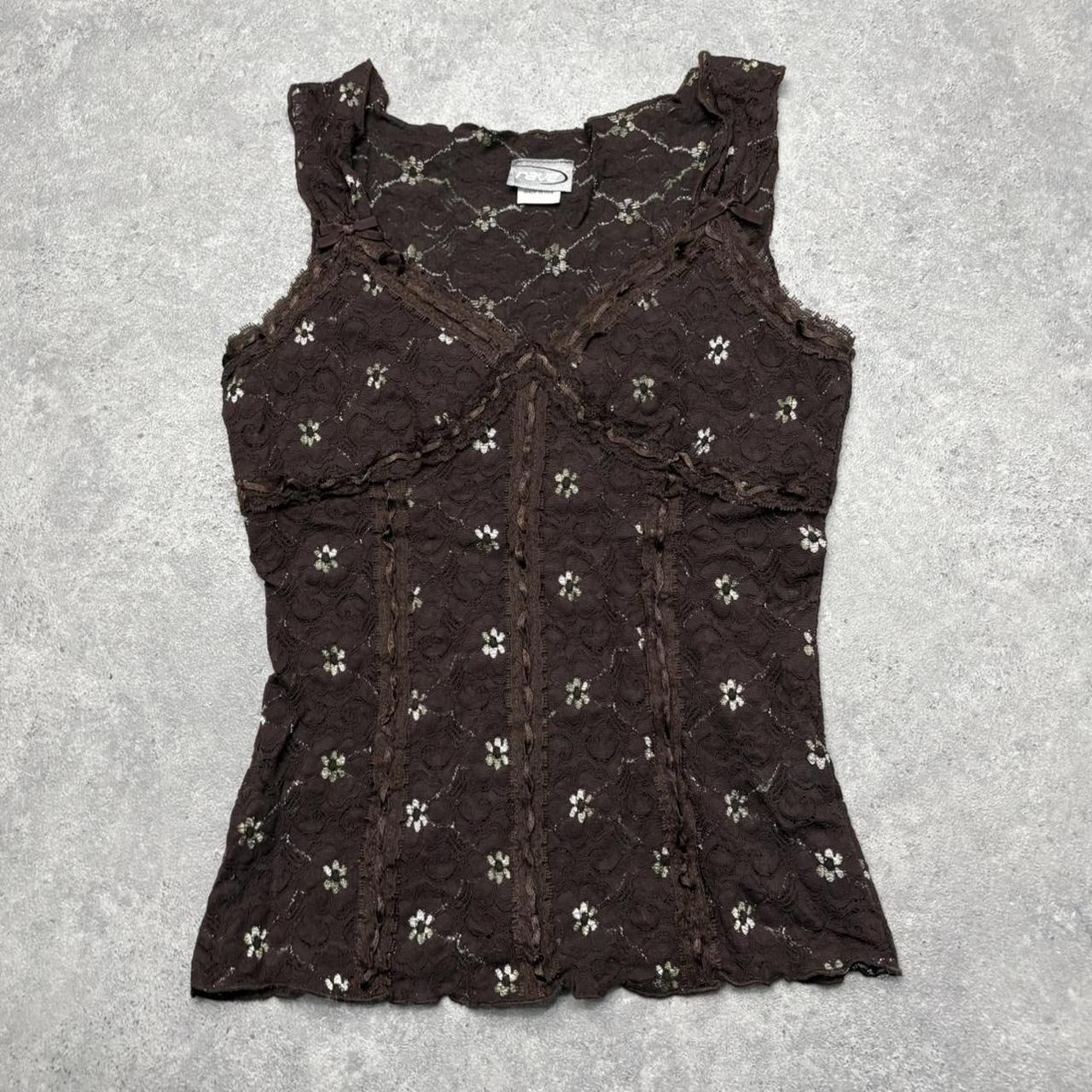 Brown lace floral vest