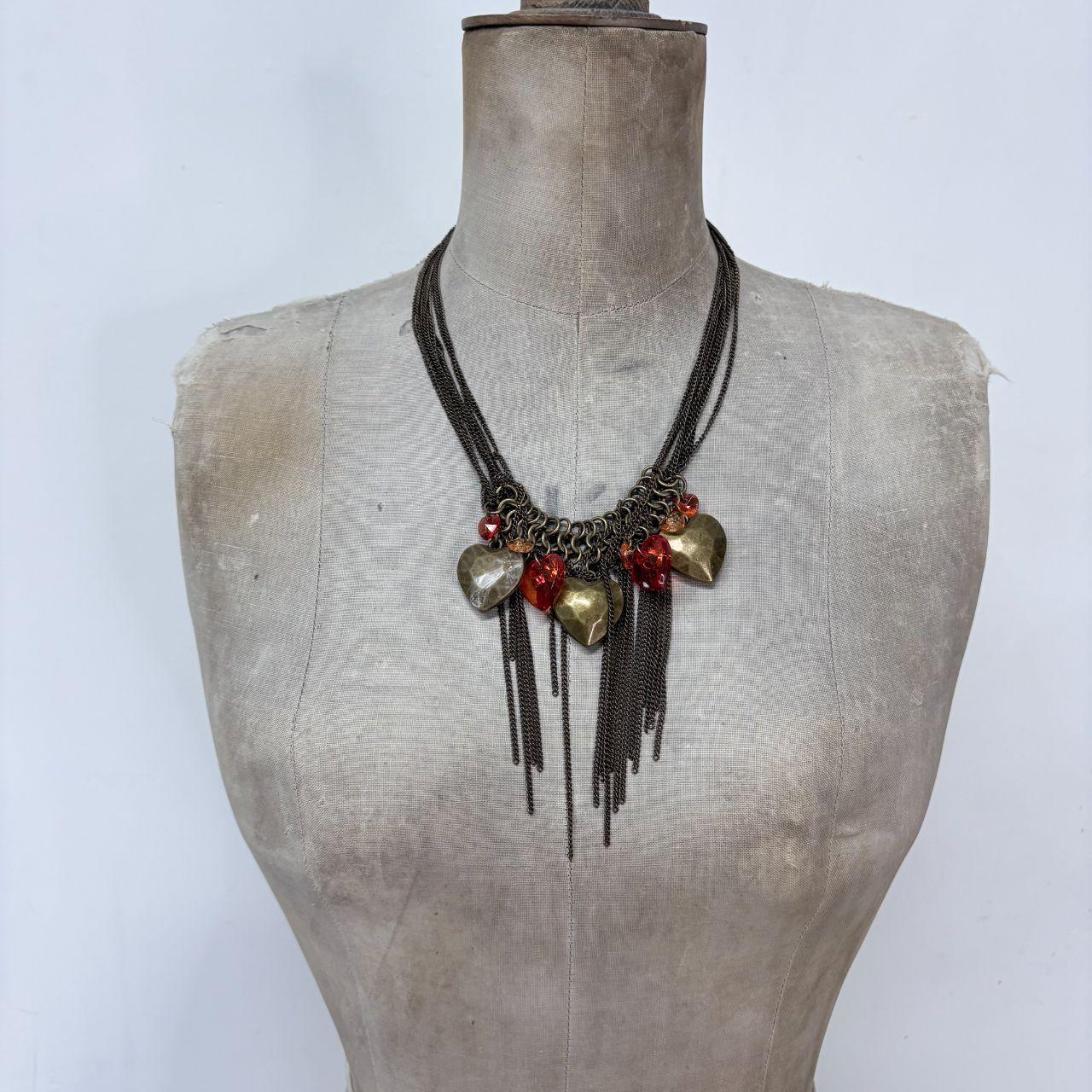 Layered chain heart charm necklace
