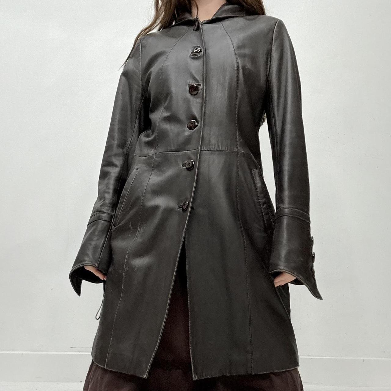 Brown leather slouchy trench coat