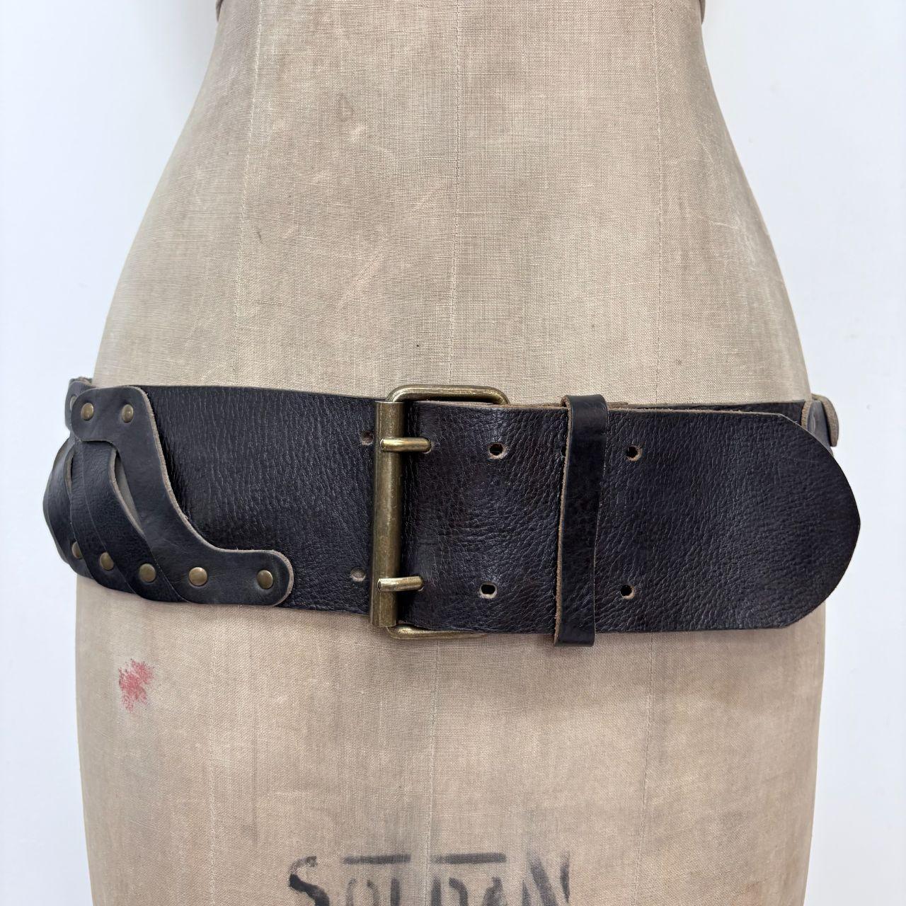 Thick black leather studded belt