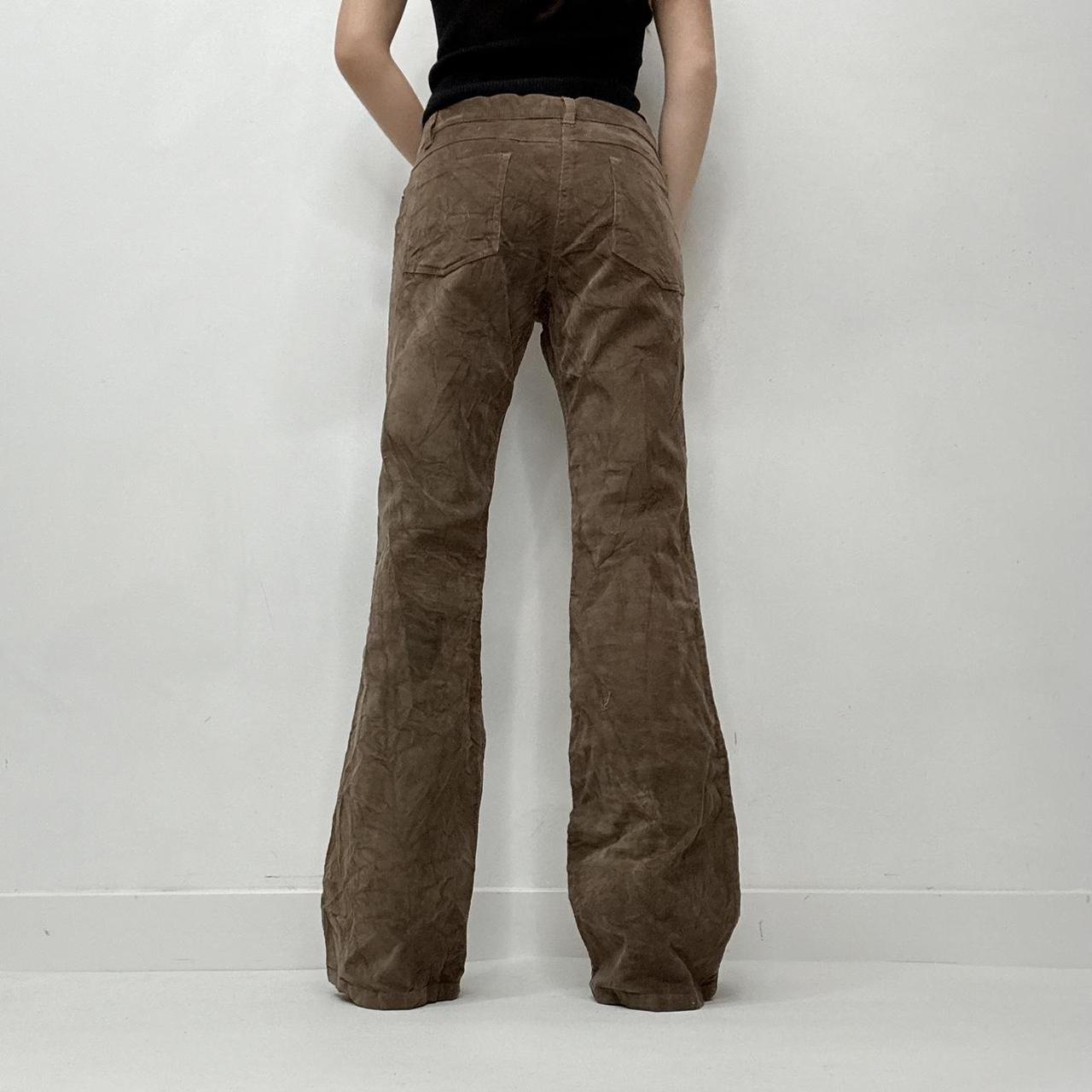 Brown cord embroidered flared trousers