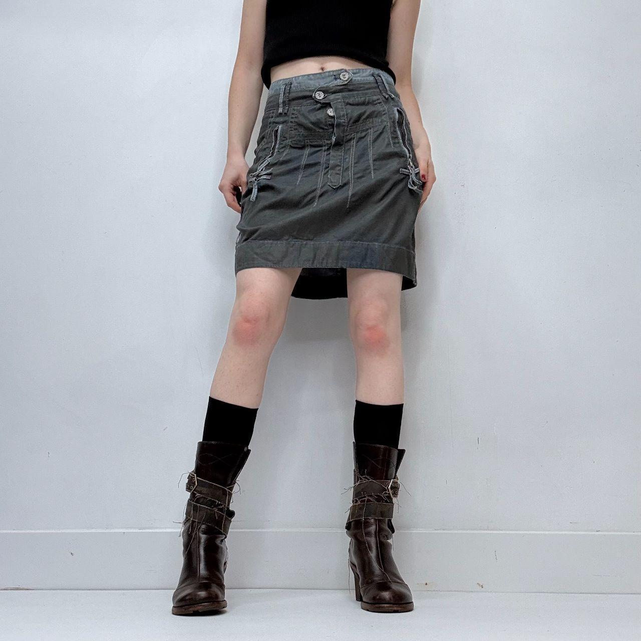 Utility cargo asymmetric button skirt