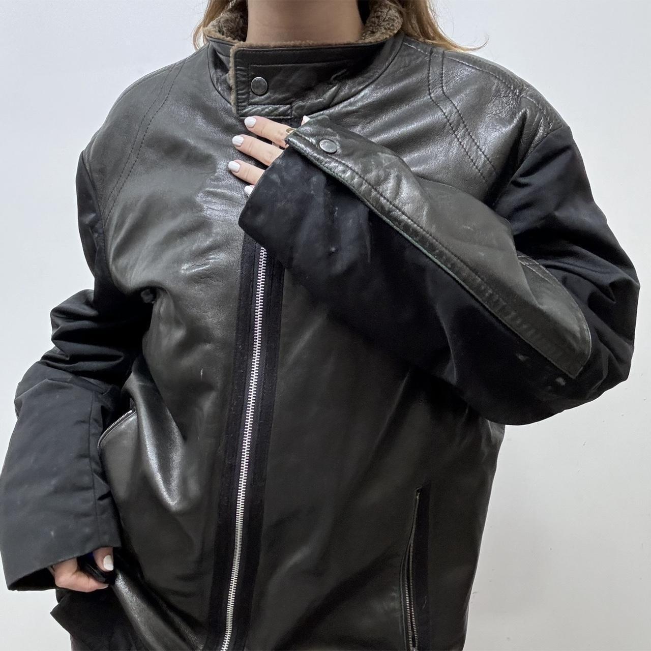 Oversized black leather Aviator jacket