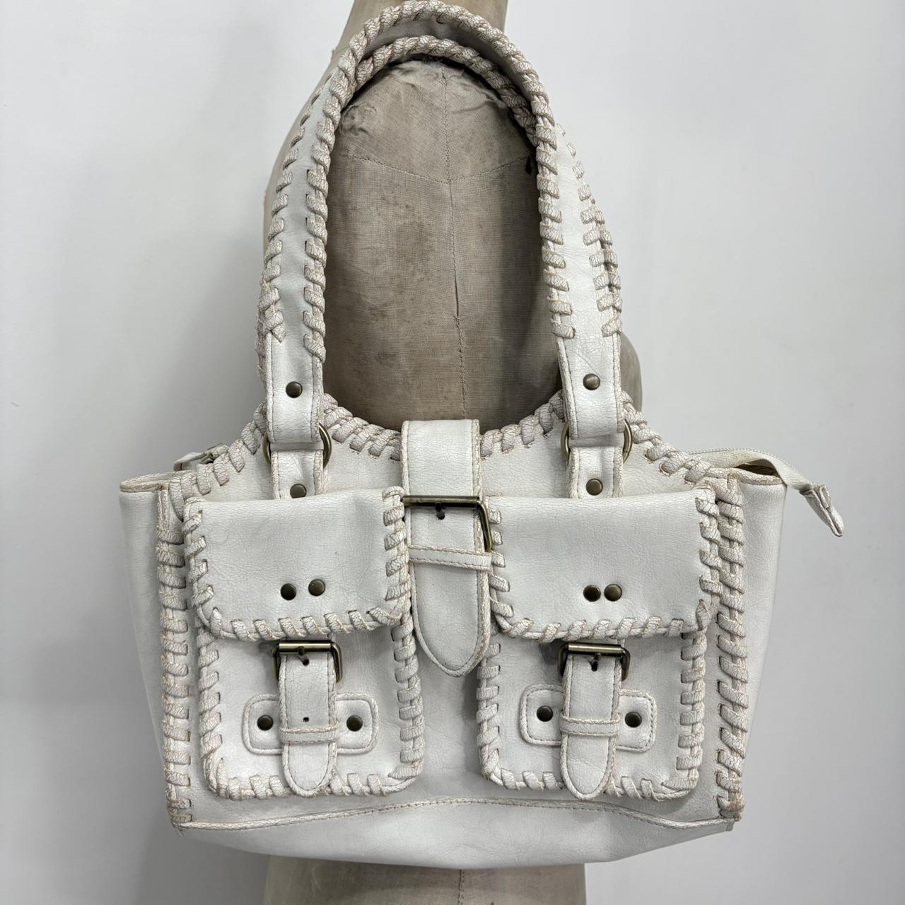 White chunky stitch leather bag