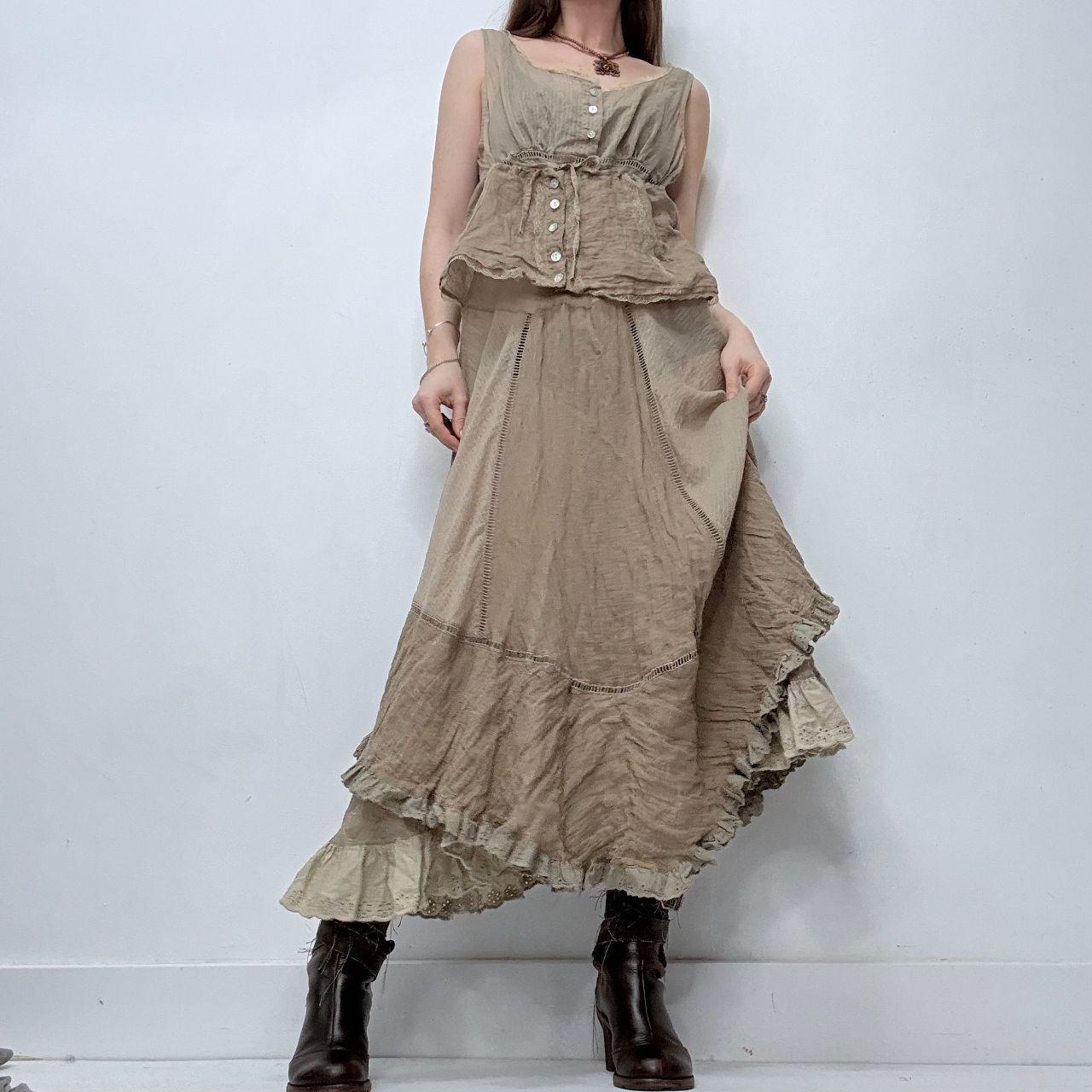 Brown embroidered cotton flared fairy dress