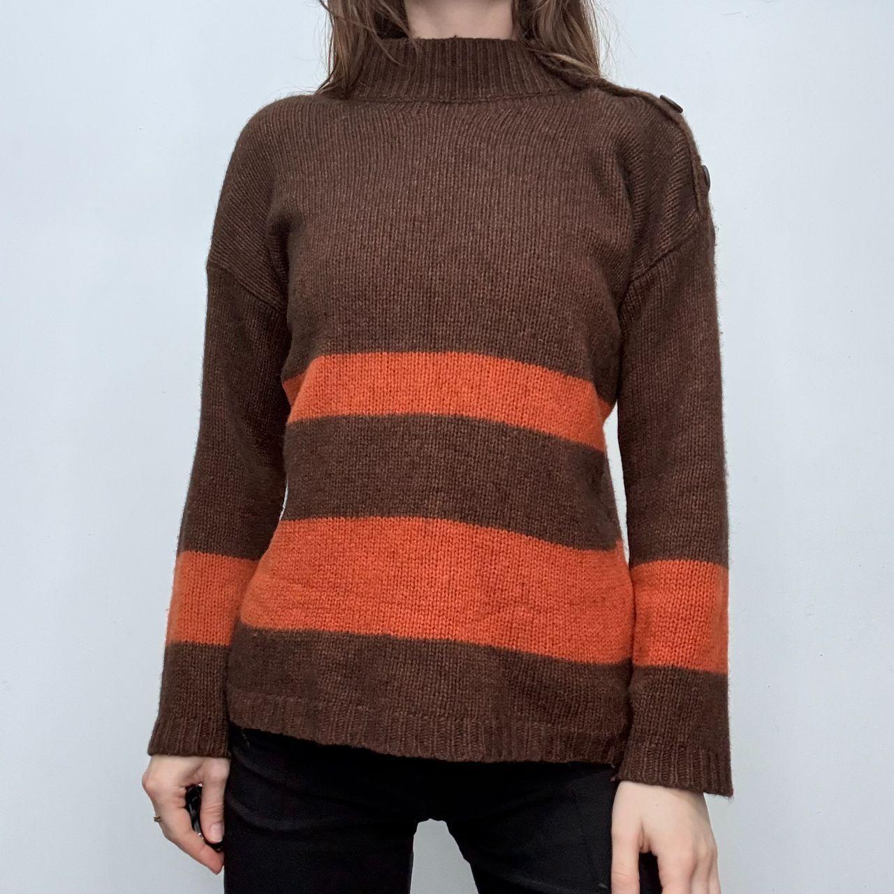 Brown cashmere stripe knit jumper