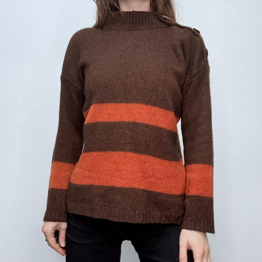 Brown cashmere stripe knit jumper