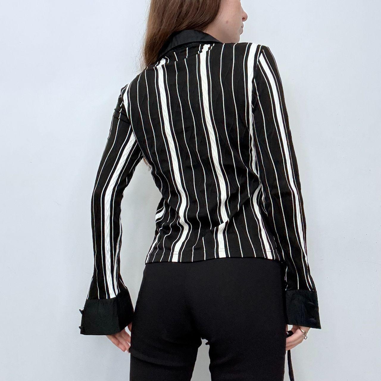 Black pinstripe fitted zip shirt