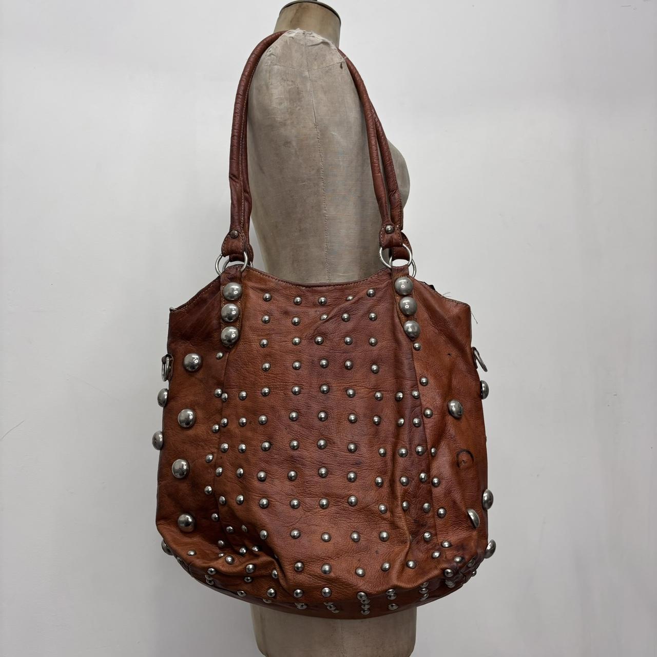 Tan leather studded bag
