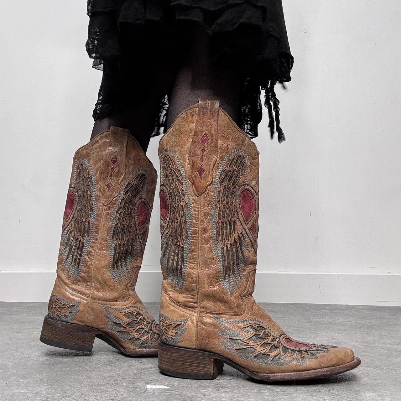 Tan leather cowboy boots