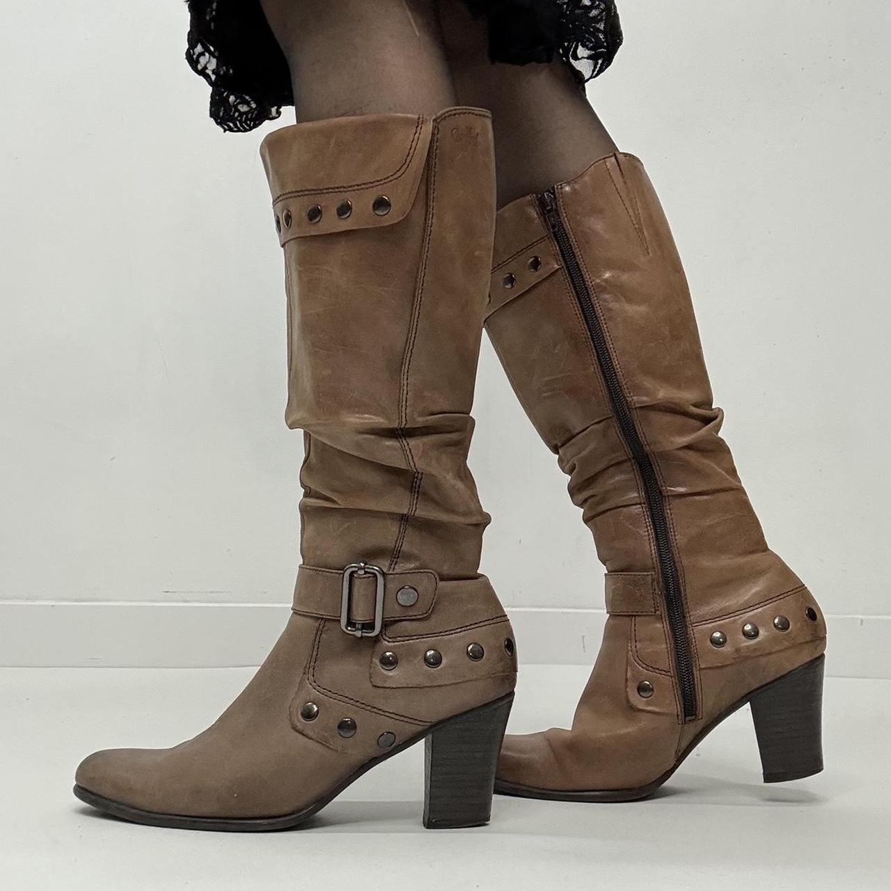 Tan leather studded boots