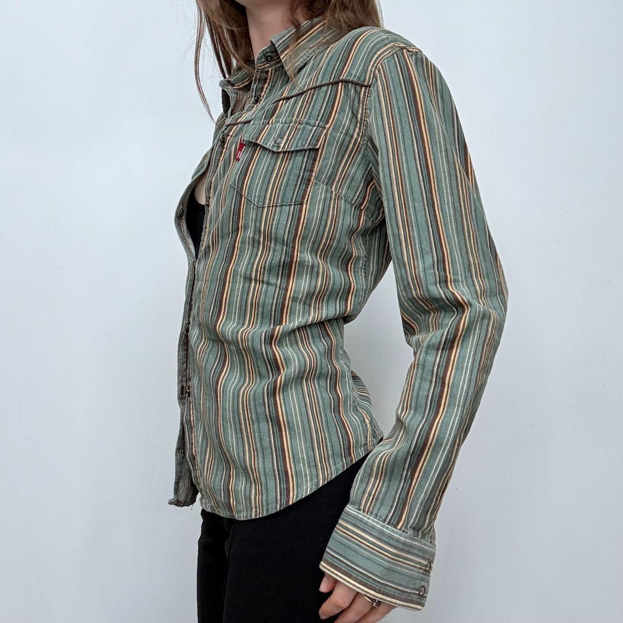 Pinstripe khaki flared shirt