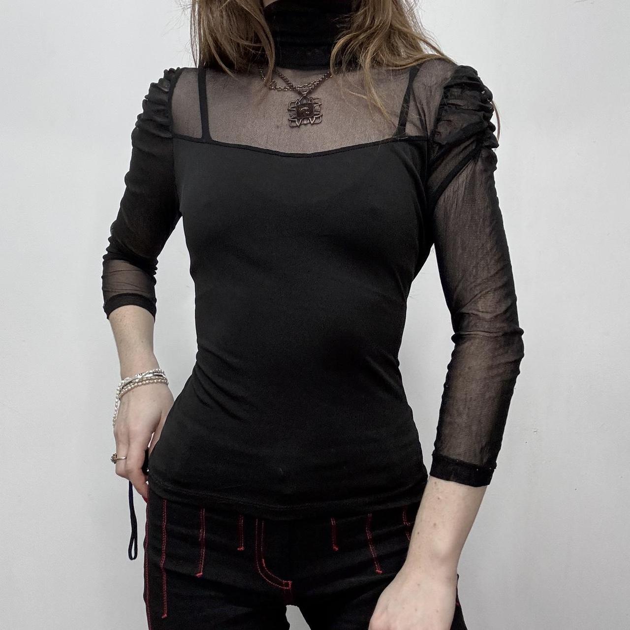 Sheer black mesh lace top