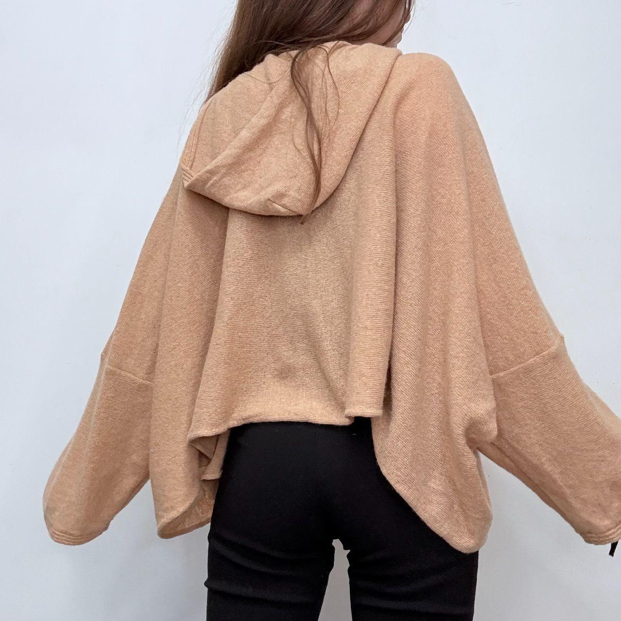Tan wool knit batwing hoodie