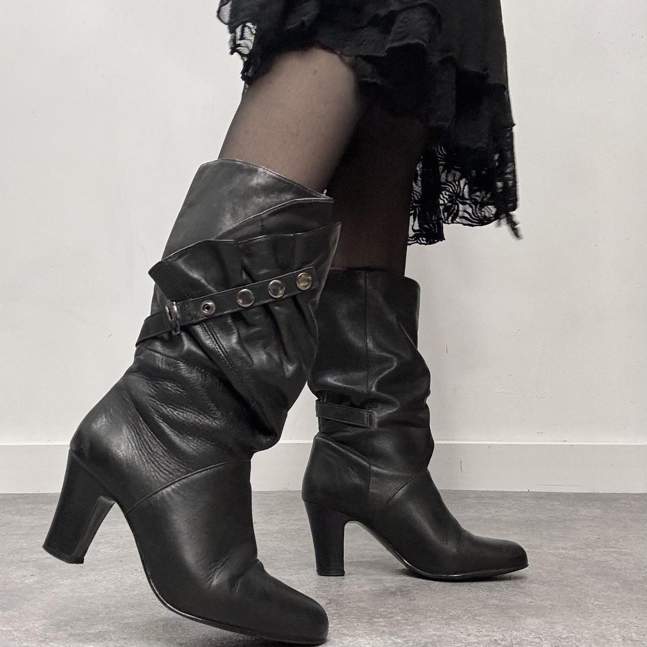 Black leather studded boots