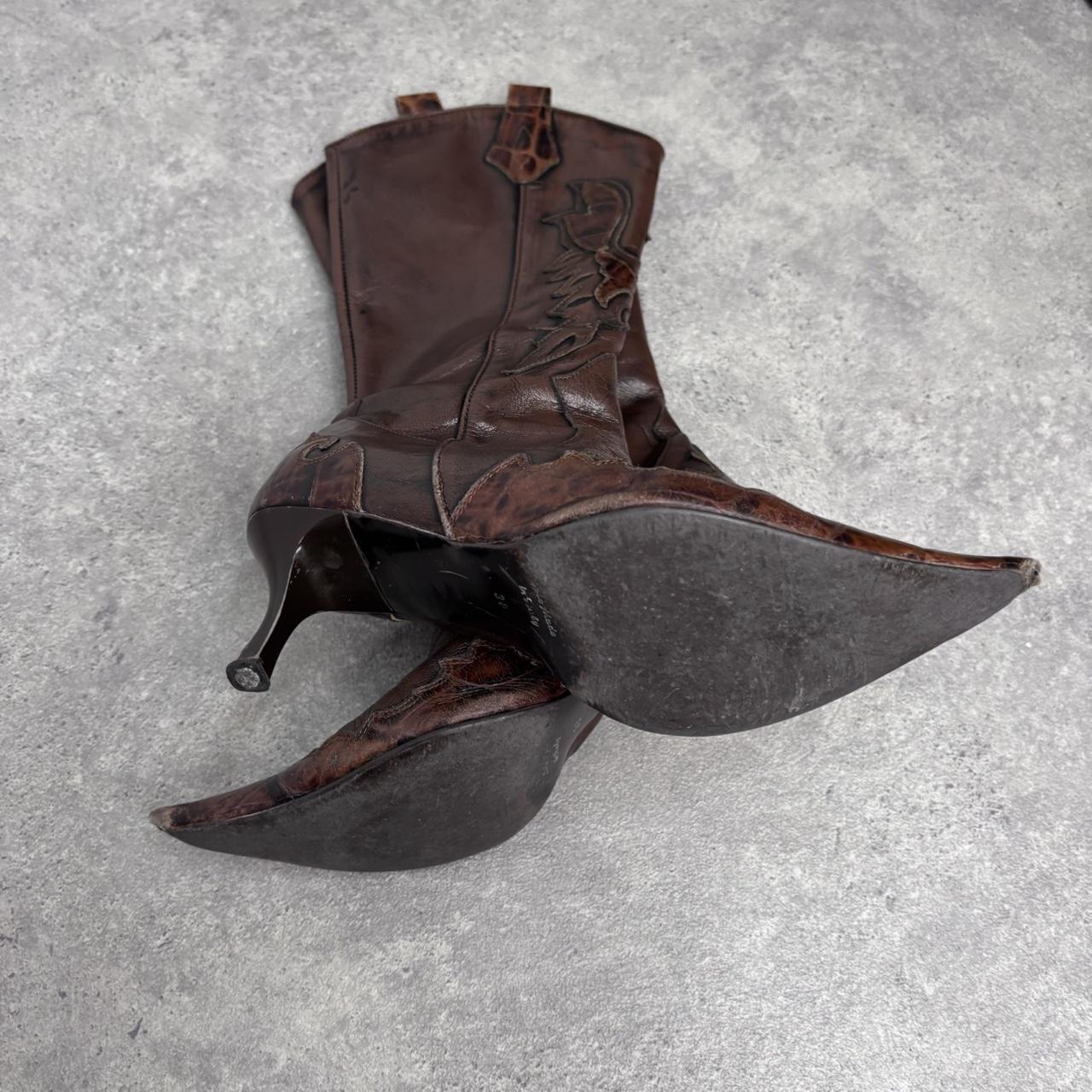 Brown leather pointed western boots