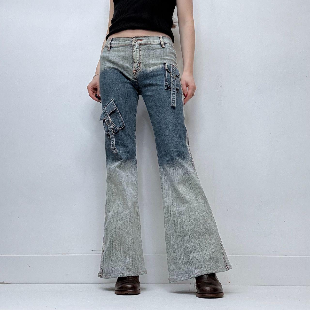 Distressed grunge flared cargo jeans