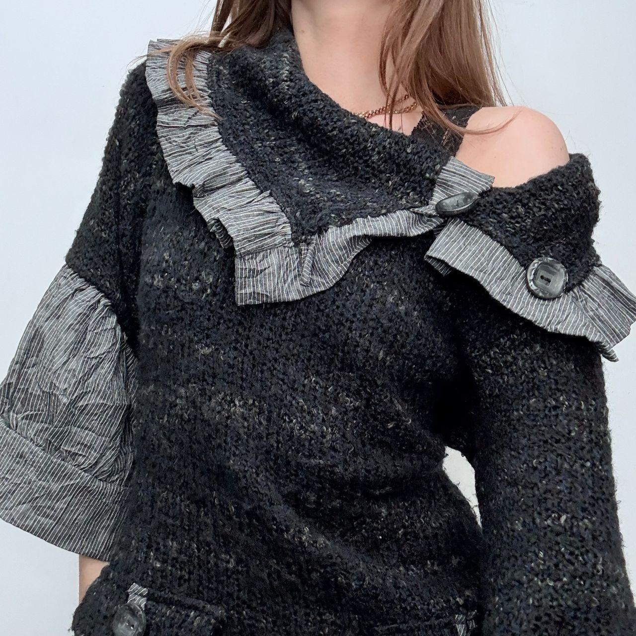Black pinstripe flared puff slouchy shirt