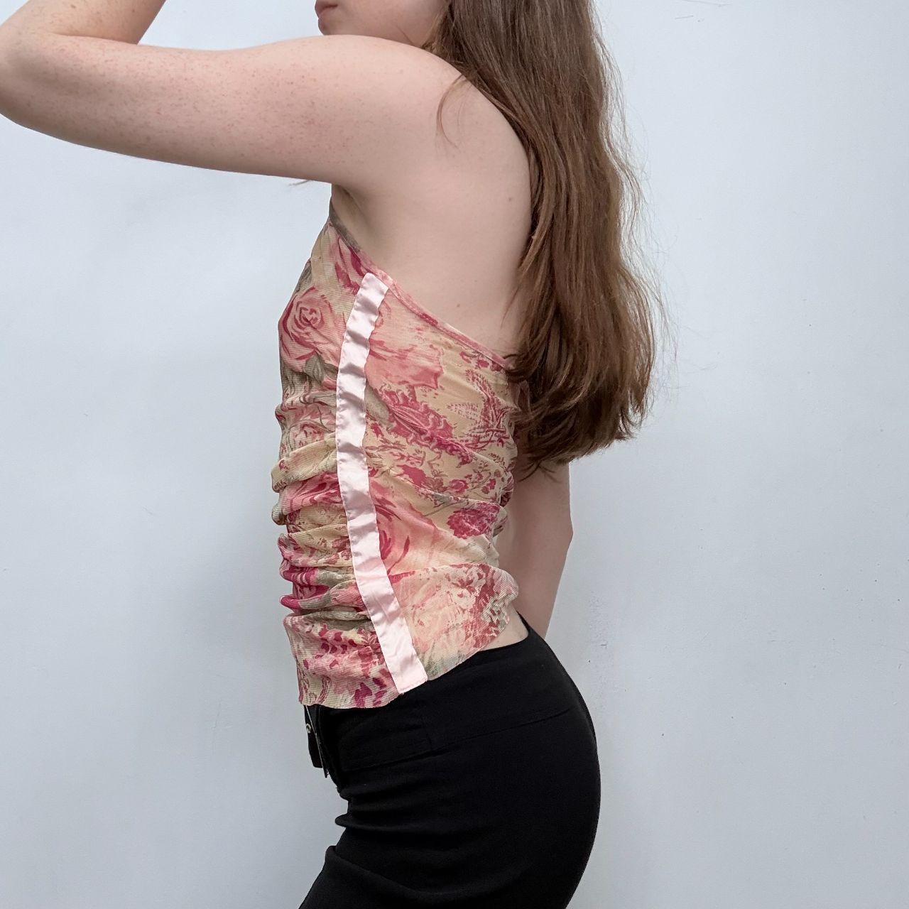 Sheer gathered mesh halter top