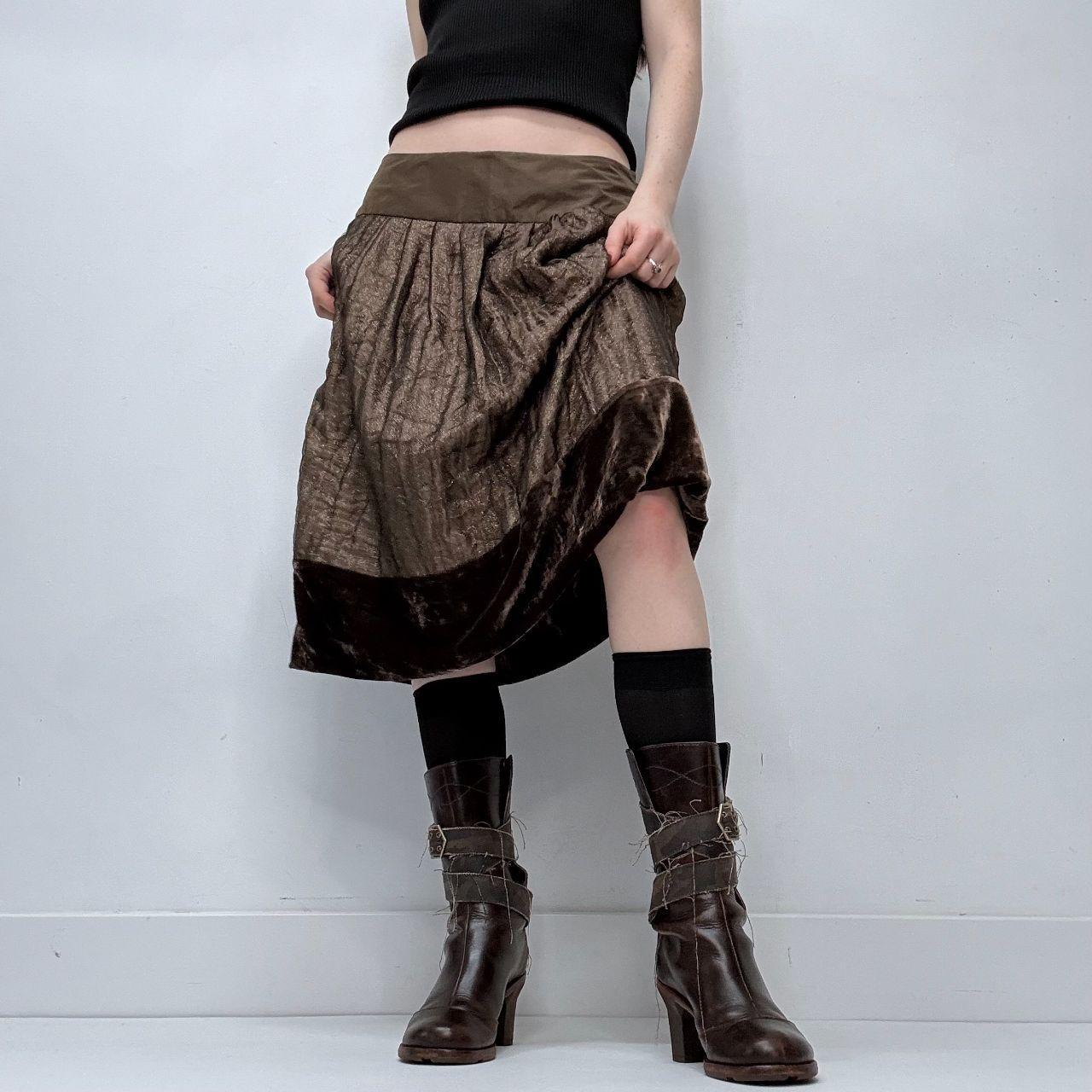 Brown layered mesh velvet skirt