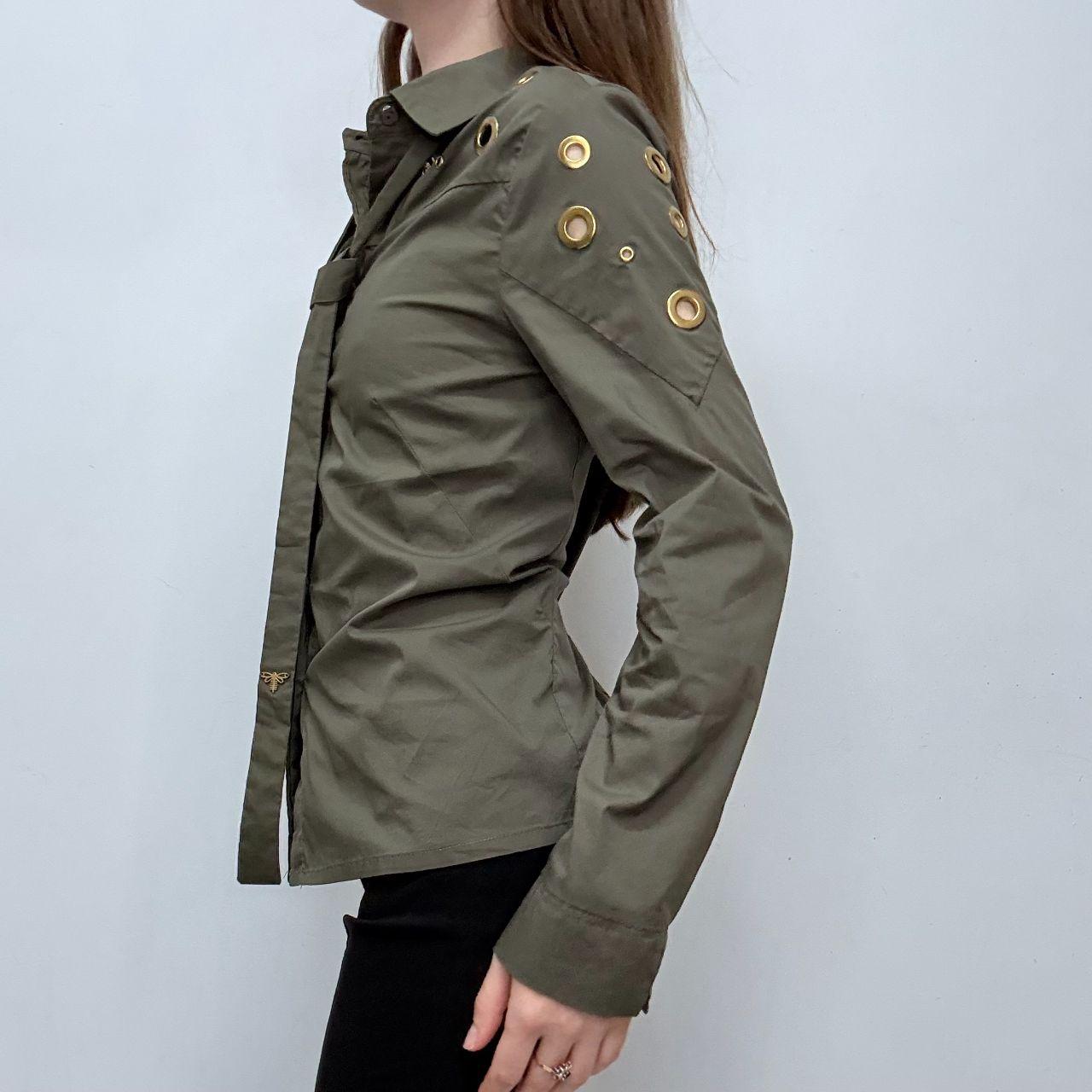 Khaki fitted eyelet cut out shirt