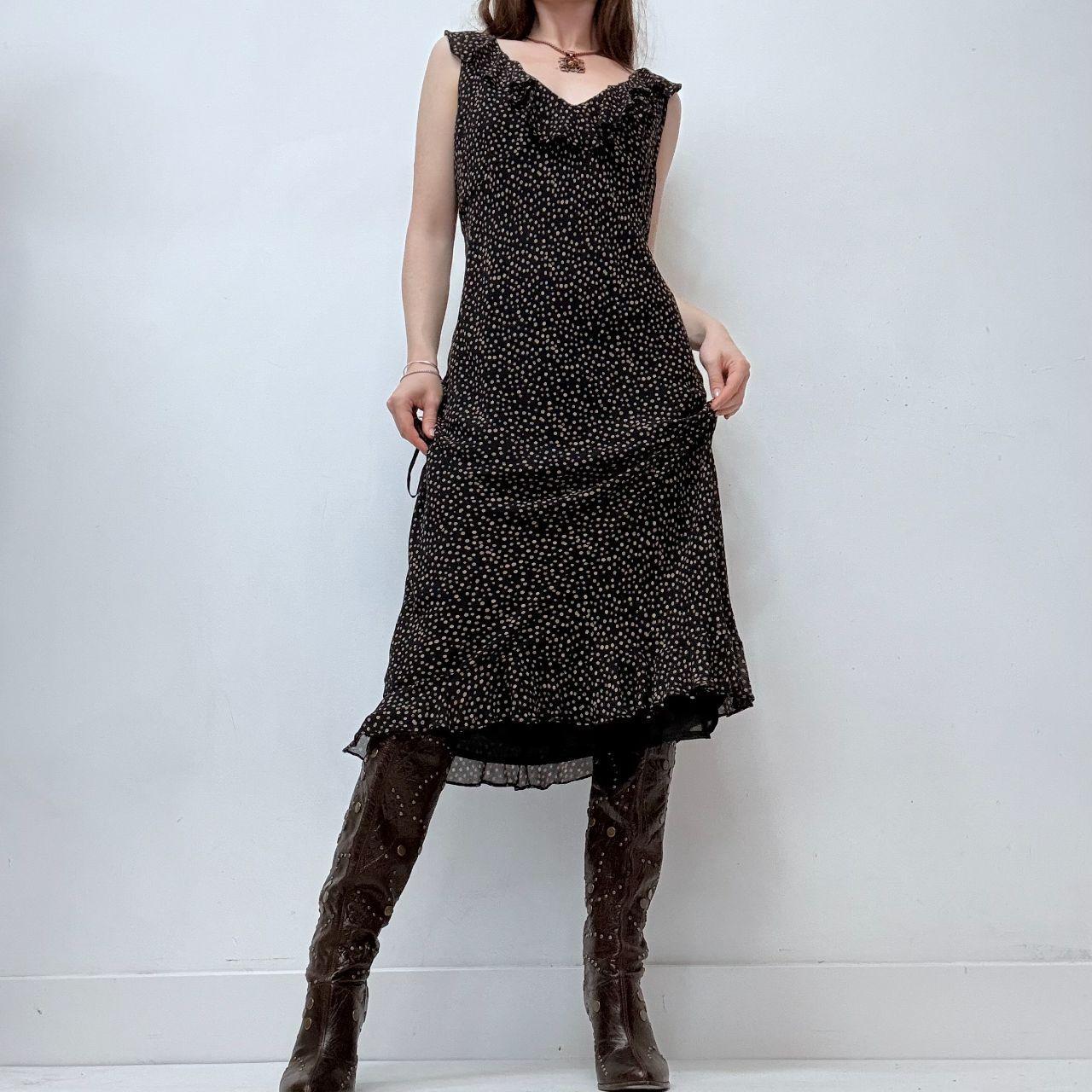 Black polkadot bias cut dress