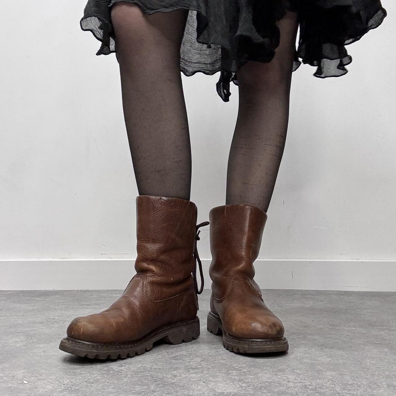 Tan leather studded bow boots