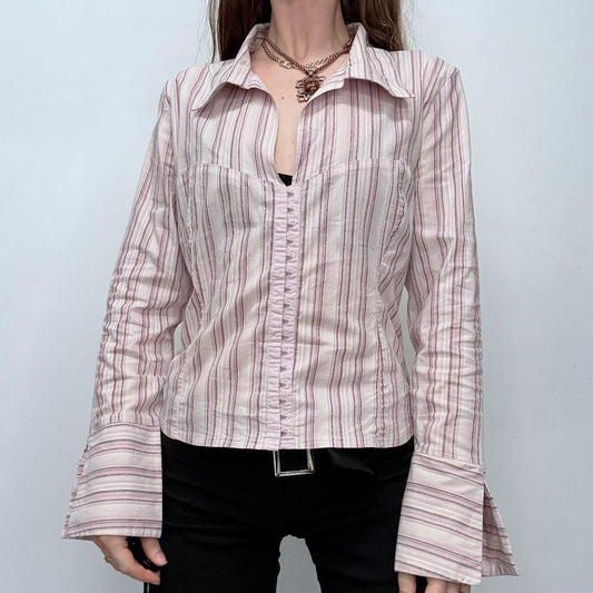 Pink hook and eye pinstripe shirt