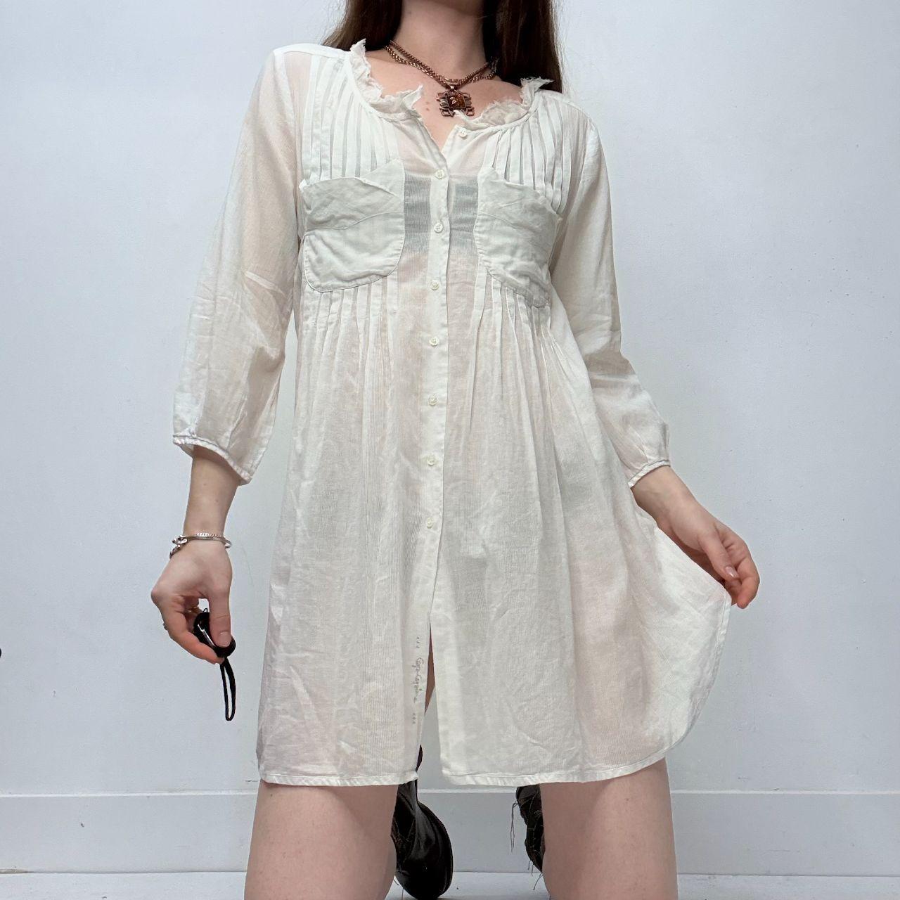 Cream white pleated shirt dress
