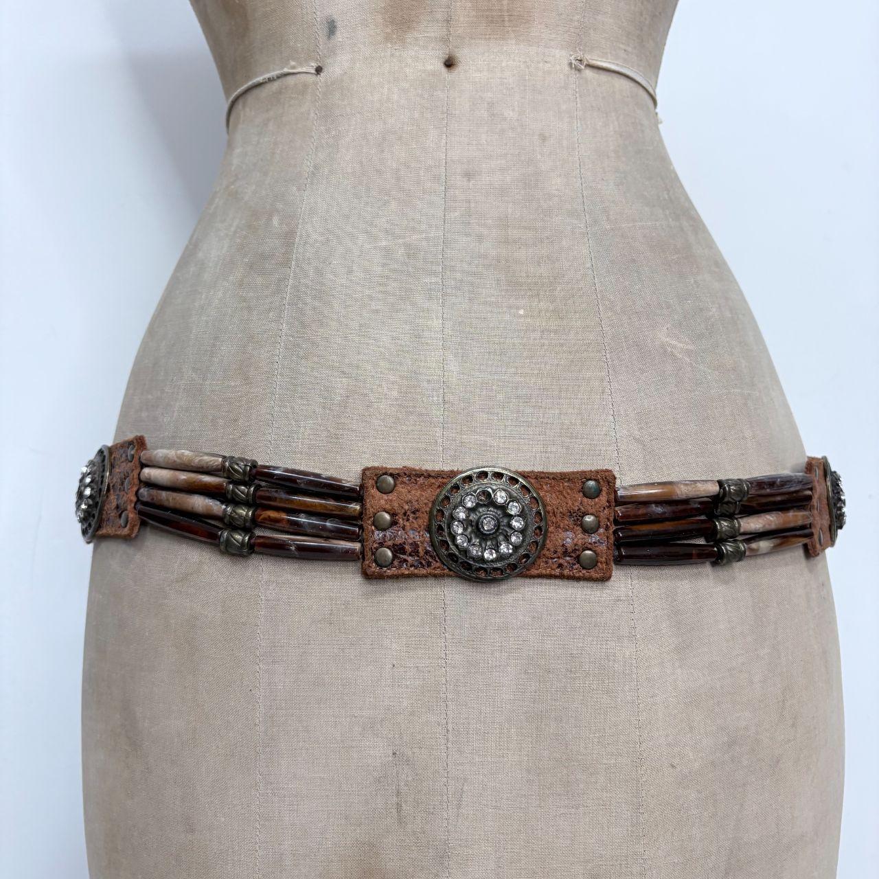 Brown leather beaded western belt