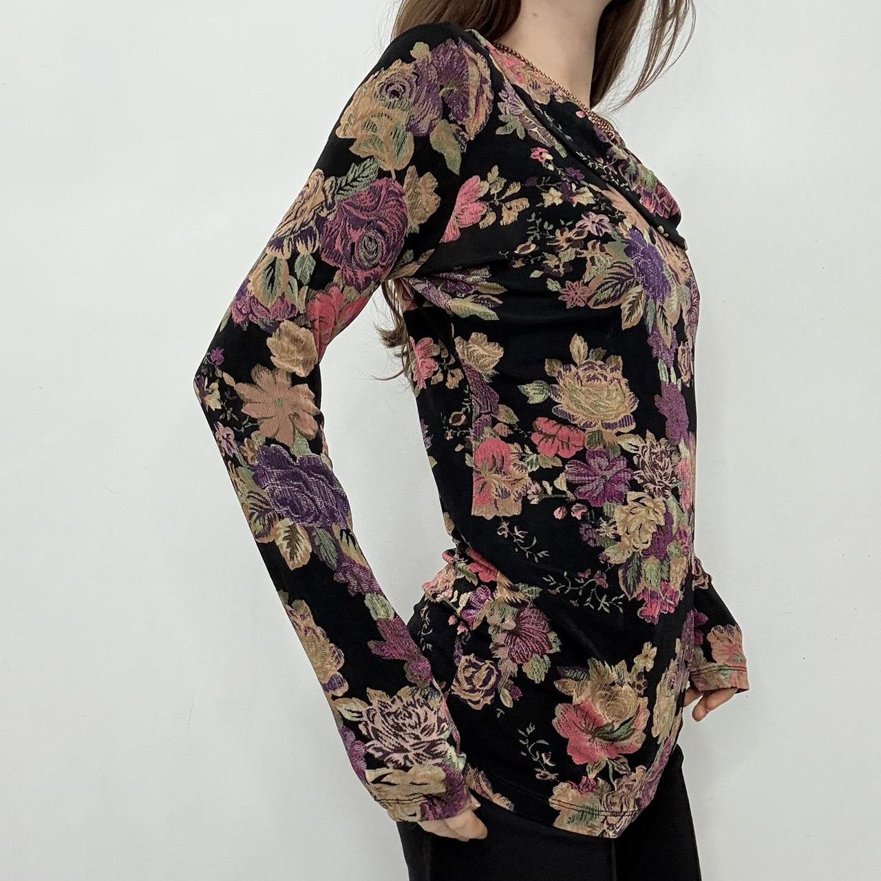 Slouchy floral draped neck t-shirt