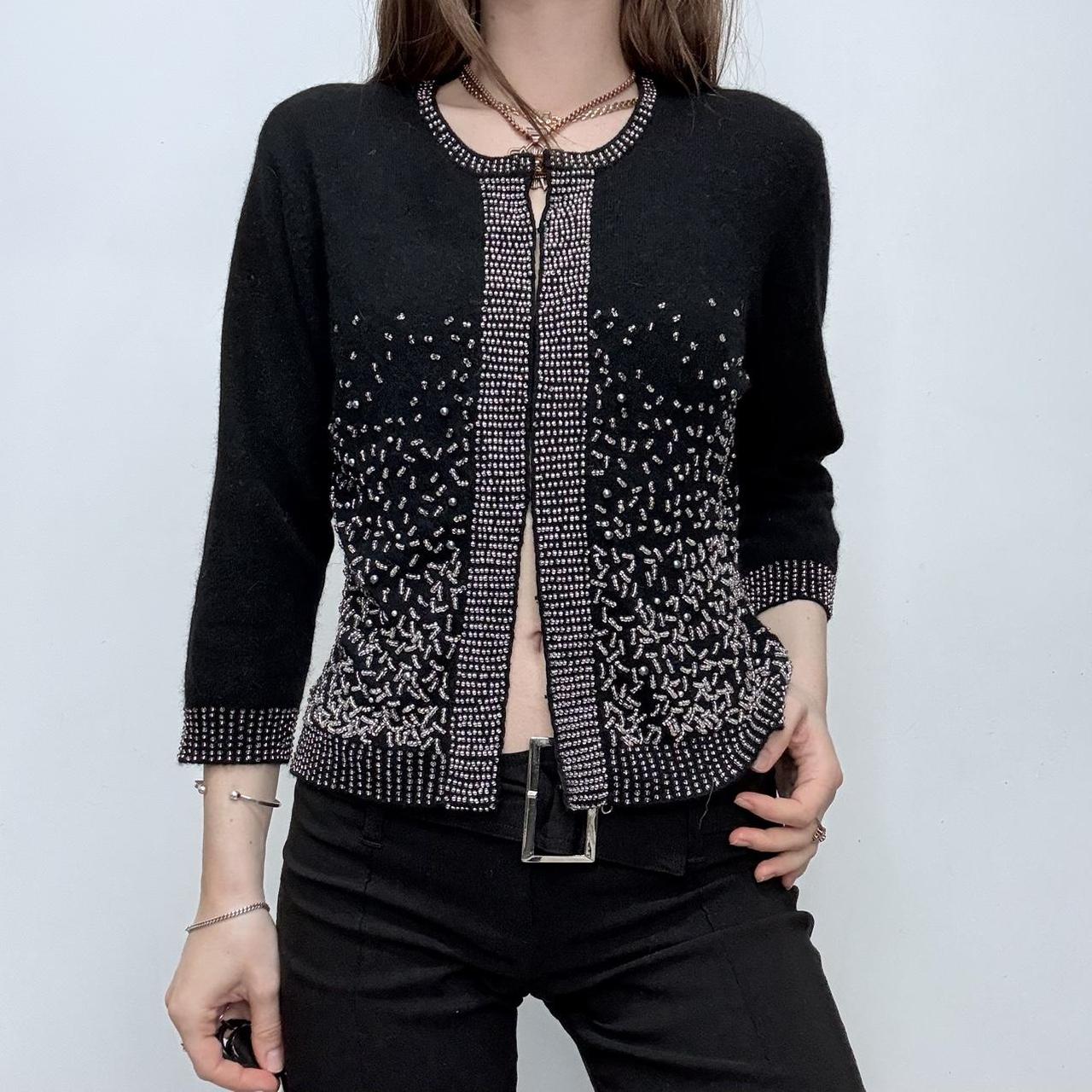 Black beaded wool cardigan
