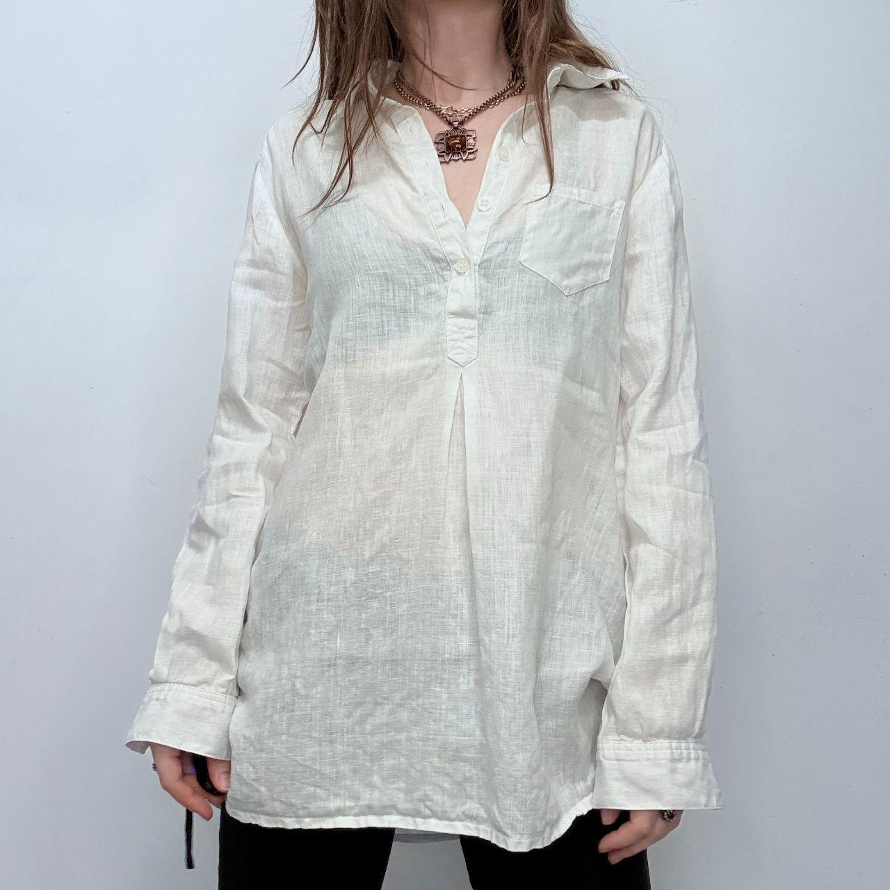 White linen french 1/4 button shirt