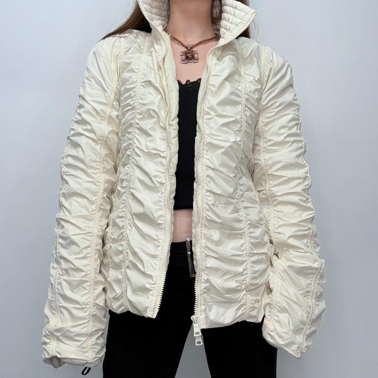 Cream crinkle gathered flared coat