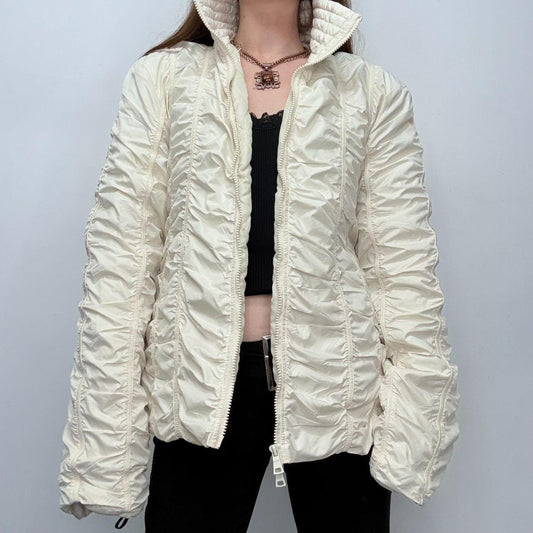 Cream crinkle gathered flared coat