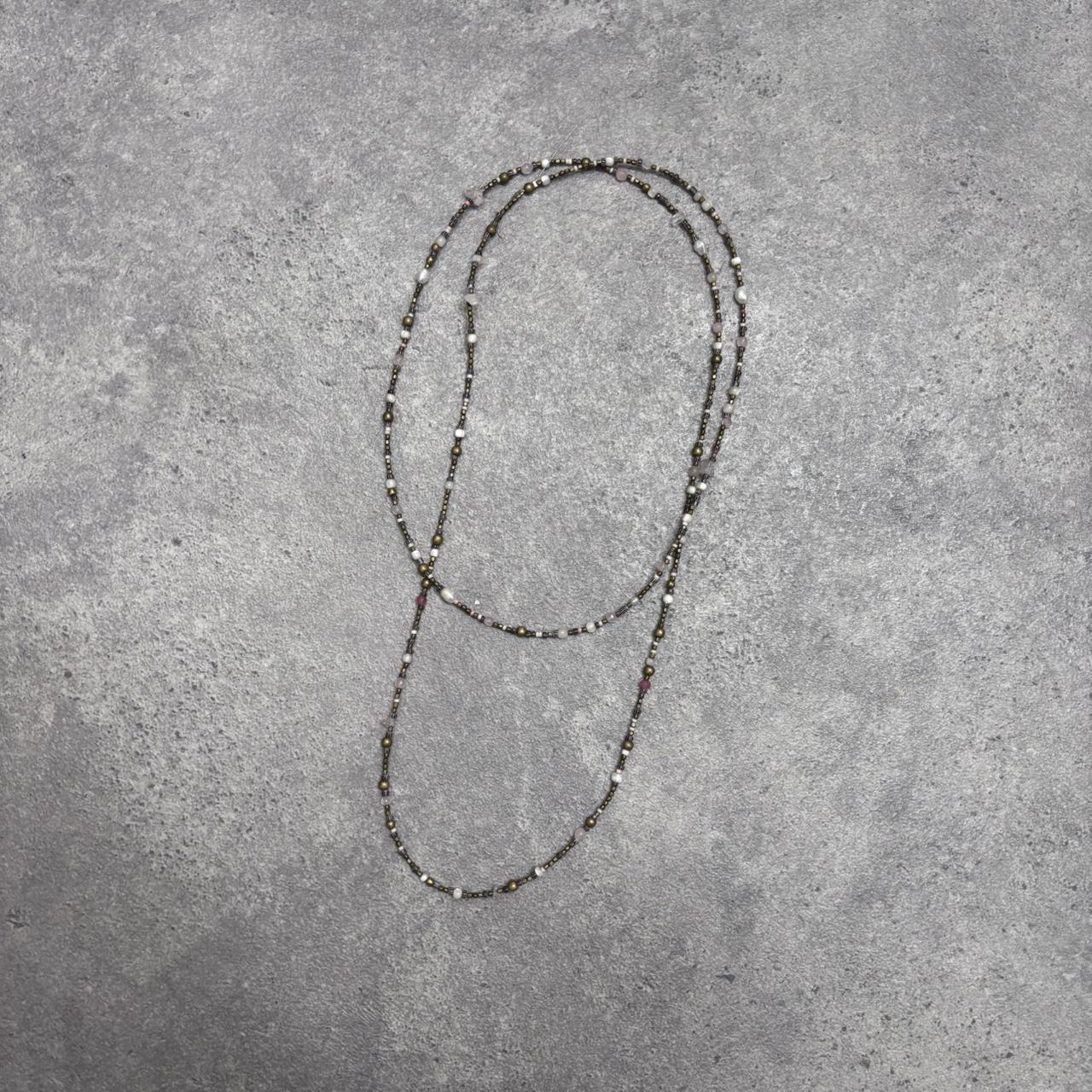 Long wrap pearl metal necklace